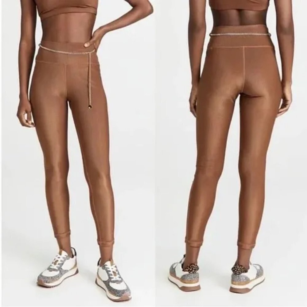 NWT New WeWoreWhat Chain High Rise Rib Brown Leggings Size M